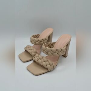 Elegant Tan Braided Heeled Sandals